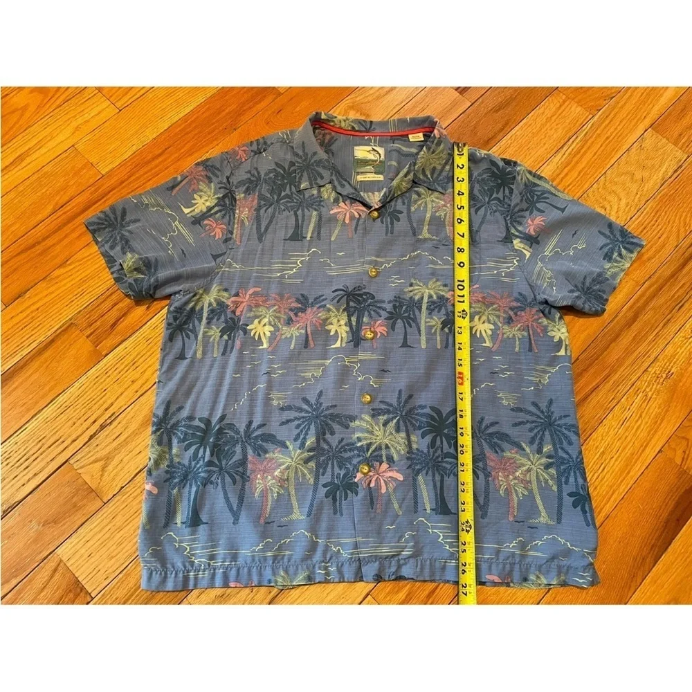 Tommy Bahama Palm Tree 100% Silk Short Sleeve Button Shirt Mens XL Blue - Picture 13 of 16